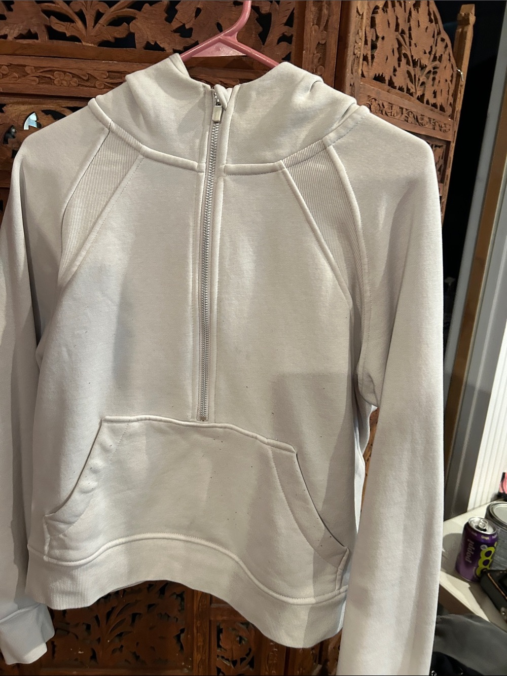 Danskin Light Cream Full-Zip Hoodie with Silver Zipper - Picture 4 of 5